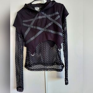 KILLSTAR Black Hooded Fishnet Pentagram Crop Top Size L